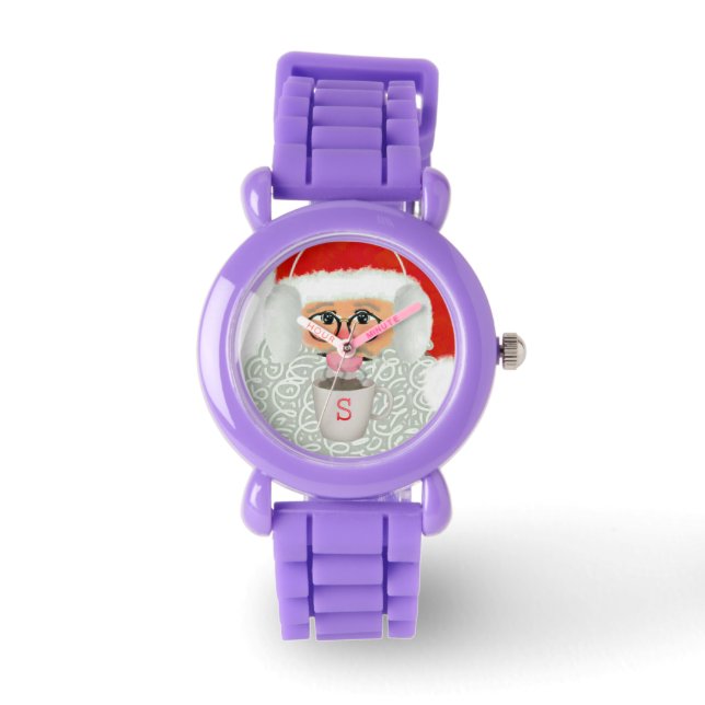 Niedlicher Weihnachtsmann - Roter Glitzer Kinderuh Armbanduhr (Vorderseite)