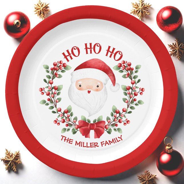 Niedlicher Weihnachtsmann, Roter Name, Weihnachtsd Pappteller (Cute Santa Claus Red Name Christmas Paper Plate)