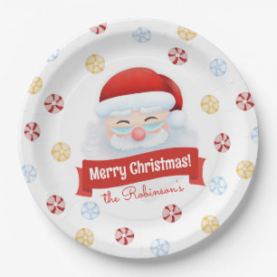 Niedlicher Weihnachtsmann Roter Name Weihnachtsfei Pappteller