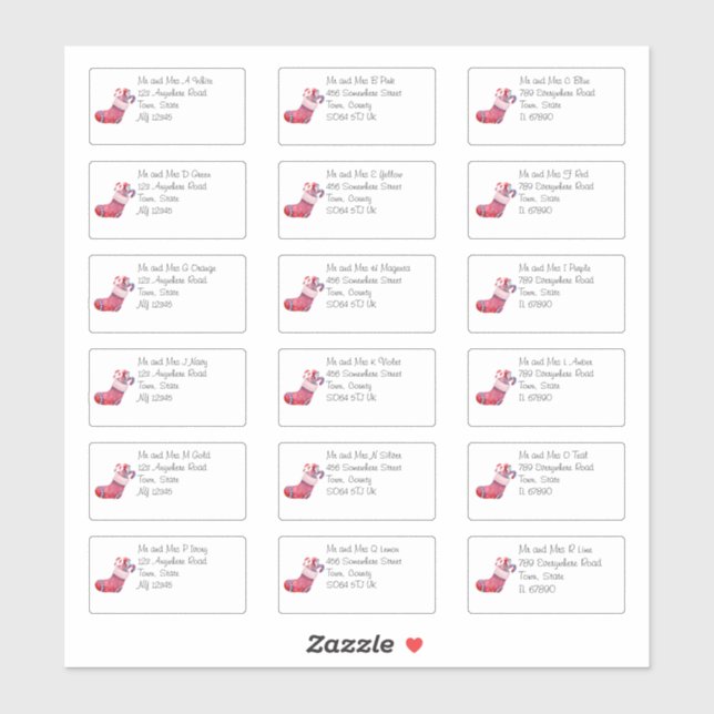 Niedlicher Weihnachtsmann Strumpf Name und Anschri Aufkleber (Blatt)