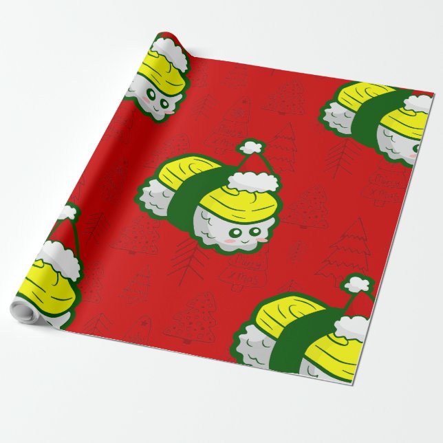 niedlicher Weihnachtsmann Sushi Santa Geschenkpapier (Ungerollt)
