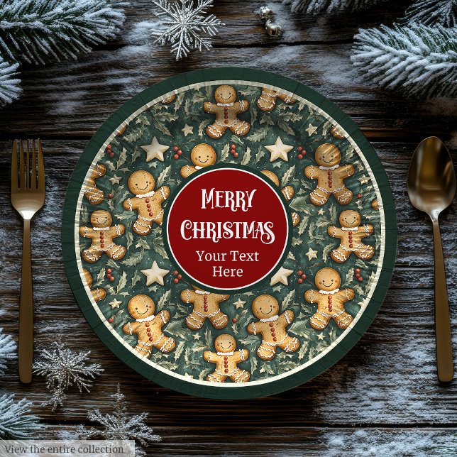 Niedlicher Weihnachtsmann tief grüne Teller (Cute Christmas gingerbread man deep green plates)
