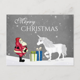Niedlicher Weihnachtsmann und Einhorn Frohe Weihna Postkarte
