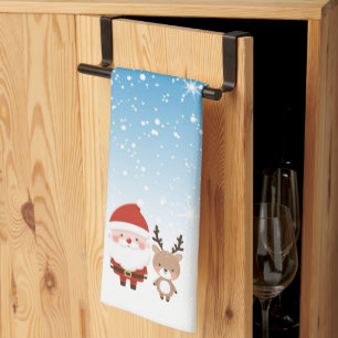 Niedlicher Weihnachtsmann und Reindeer Geschirrtuch