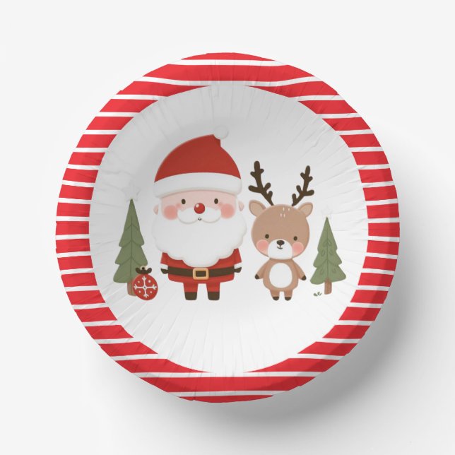 Niedlicher Weihnachtsmann und Reindeer Pappteller (Vorderseite)