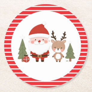 Niedlicher Weihnachtsmann und Reindeer Runder Pappuntersetzer