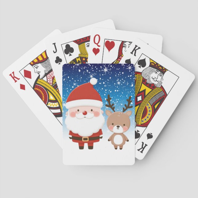 Niedlicher Weihnachtsmann und Reindeer Spielkarten (Rückseite)