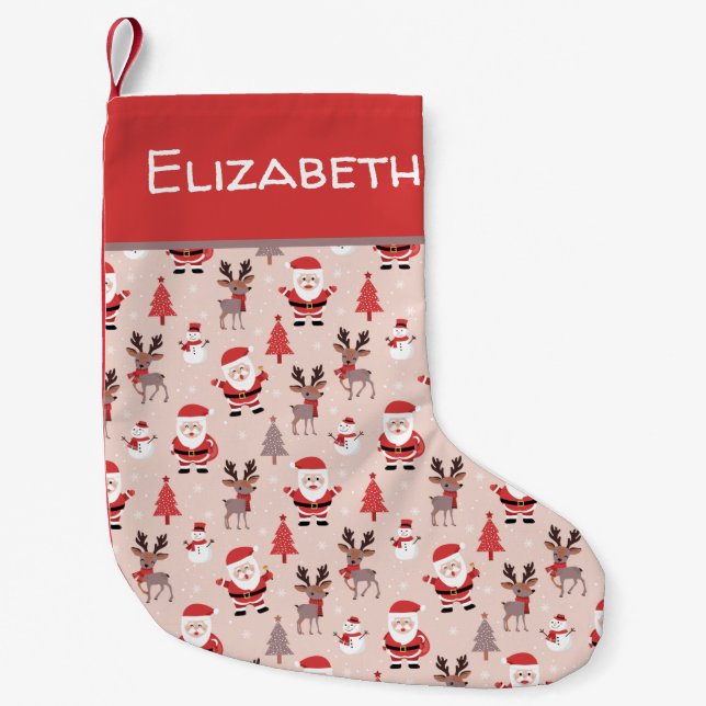 Niedlicher Weihnachtsmann und Reindeh - Rosa Weihn Kleiner Weihnachtsstrumpf (Vorderseite)