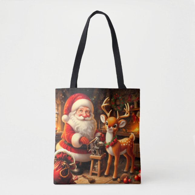 Niedlicher Weihnachtsmann und Rentier (Vorderseite)