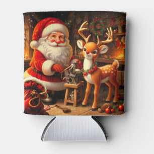 Niedlicher Weihnachtsmann und Rentier Dosenkühler