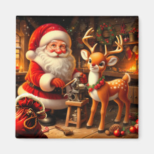 Niedlicher Weihnachtsmann und Rentier Magnet