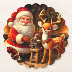 Niedlicher Weihnachtsmann und Rentier Untersetzer