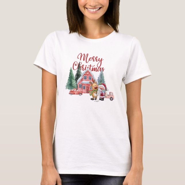 Niedlicher Weihnachtsmann und Rentiere im Weihnach T-Shirt (Vorderseite)