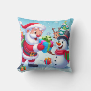 Niedlicher Weihnachtsmann und Schneemann Kissen