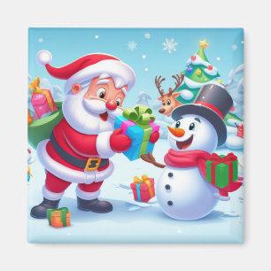 Niedlicher Weihnachtsmann und Schneemann Magnet