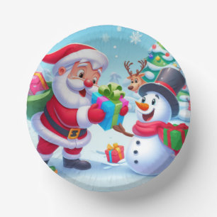 Niedlicher Weihnachtsmann und Schneemann Pappteller