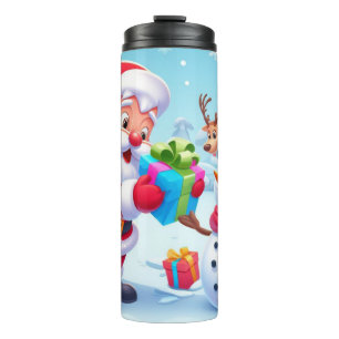 Niedlicher Weihnachtsmann und Schneemann Thermosbecher