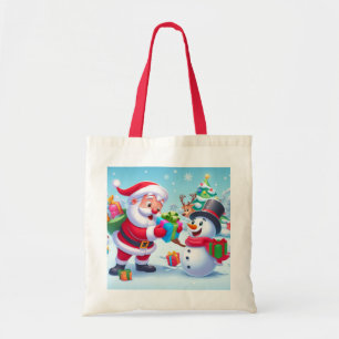Niedlicher Weihnachtsmann und Schneemann  Tragetasche