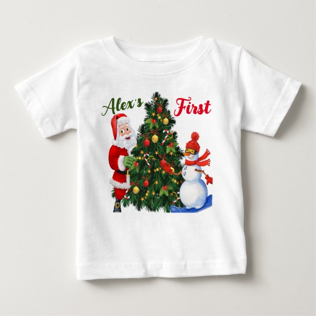 Niedlicher Weihnachtsmann und Schneemann Weihnacht Baby T-shirt (Vorderseite)
