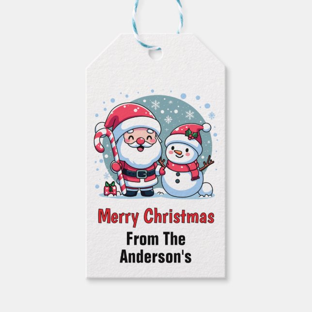Niedlicher Weihnachtsmann und Schneemann Weihnacht Geschenkanhänger (Vorderseite)