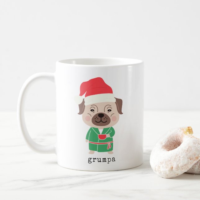 Niedlicher Weihnachtsmorgen Kaffee Bulldog Grumpa Kaffeetasse (Mit Donut)