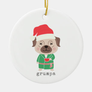 Niedlicher Weihnachtsmorgen Kaffee Bulldog Grumpa Keramik Ornament