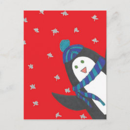 Niedlicher WeihnachtsPenguin auf Rot Postkarte
