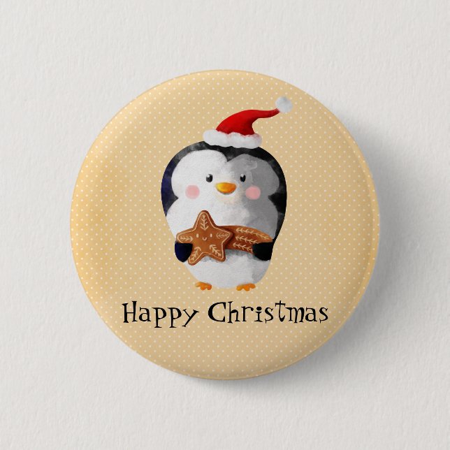 Niedlicher WeihnachtsPenguin Button (Vorderseite)