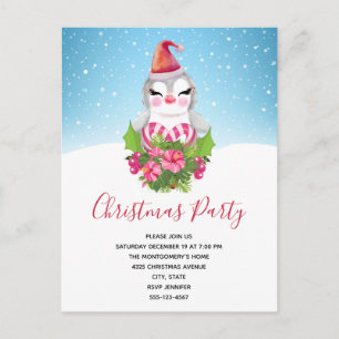 Niedlicher Weihnachtspenguin der Weihnachtsmannmüt Einladungspostkarte