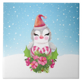 Niedlicher Weihnachtspenguin der Weihnachtsmannmüt Fliese