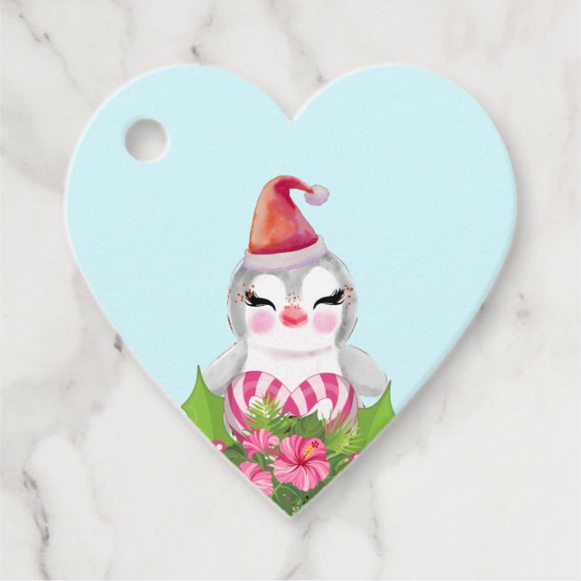 Niedlicher Weihnachtspenguin der Weihnachtsmannmüt Geschenkanhänger (Vorderseite)