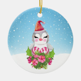Niedlicher Weihnachtspenguin der Weihnachtsmannmüt Keramik Ornament