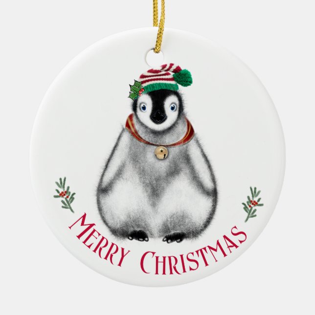 Niedlicher Weihnachtspenguin , festliches arktisch Keramik Ornament (Vorne)