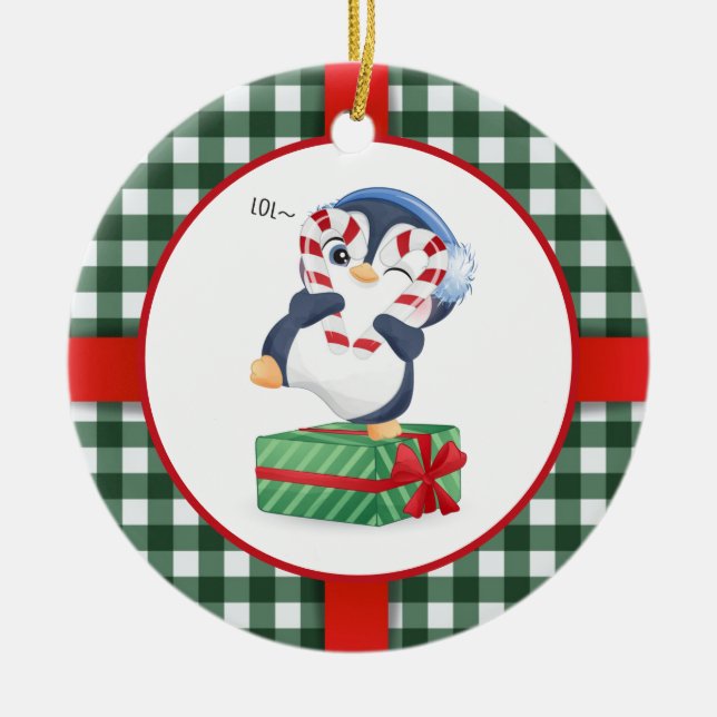 Niedlicher WeihnachtsPenguin Keramik Ornament (Vorne)