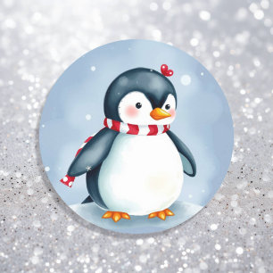 Niedlicher WeihnachtsPenguin mit Scarf Runder Aufkleber