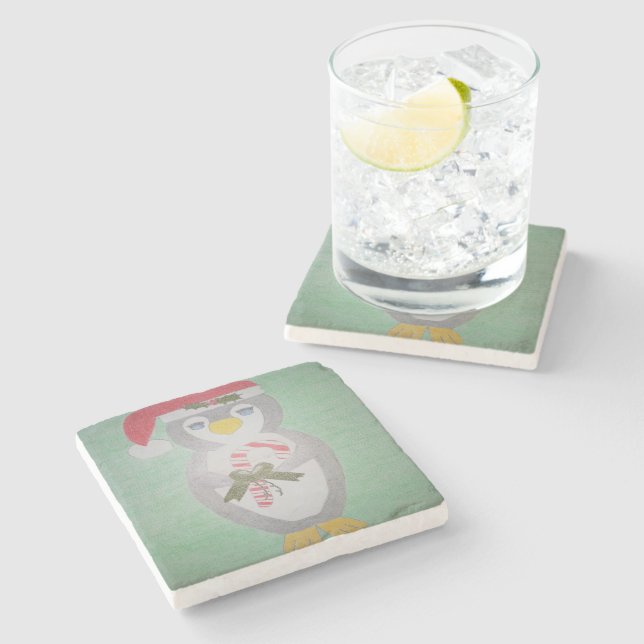 Niedlicher WeihnachtsPenguin Steinuntersetzer (Seitenansicht)