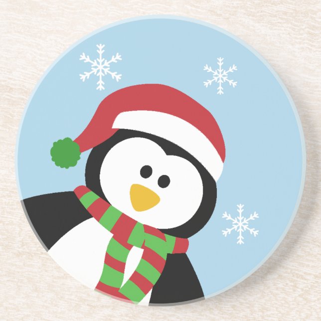 Niedlicher Weihnachtspenguin-Untersetzer Sandstein Untersetzer (Vorne)