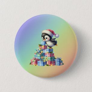 Niedlicher Weihnachtspinguin mit Geschenken und Li Button