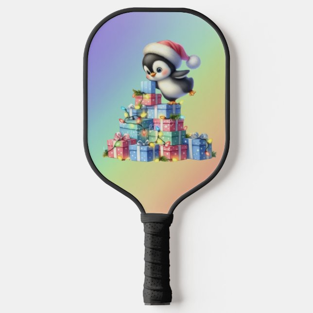 Niedlicher Weihnachtspinguin mit Geschenken und Li Pickleball Schläger (Vorderseite)