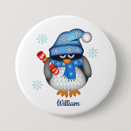 Niedlicher Weihnachtspinguin mit individuelle Name Button