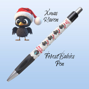 Niedlicher Weihnachtsraven, festliche Grafik, weiß Kugelschreiber