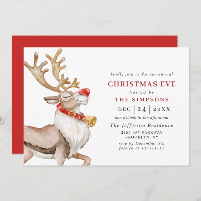 Niedlicher Weihnachtsrein Urlaub CHRISTMAS EVE Einladung (Vorne/Hinten)