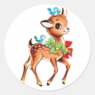 Niedlicher Weihnachtsrot Grüner Holly Rentier Runder Aufkleber