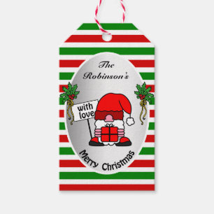 Niedlicher Weihnachtsrot und Grüne Streifen Silbe Geschenkanhänger