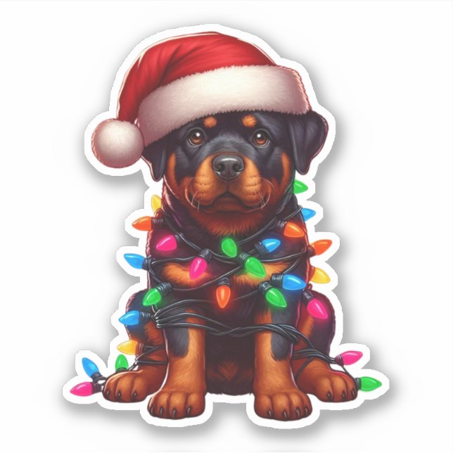 Niedlicher Weihnachtsrottweiler Aufkleber (Vorderseite)