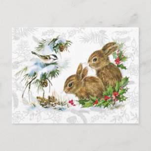 Niedlicher Weihnachtsschnee Bunny und Holly Postkarte