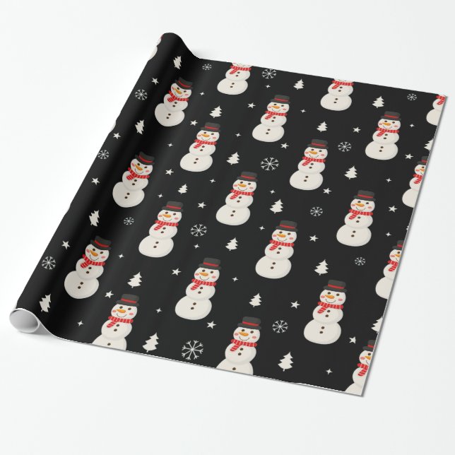 Niedlicher Weihnachtsschneemann Black Geschenkpapier (Ungerollt)