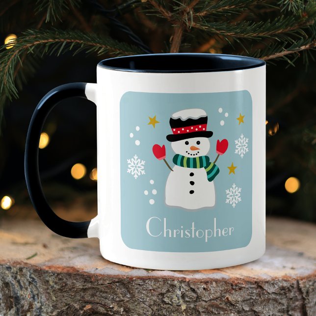 Niedlicher Weihnachtsschneemann Editable Name Blue Tasse (Von Creator hochgeladen)