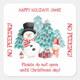 Niedlicher Weihnachtsschneemann Keine nähende Squa Quadratischer Aufkleber