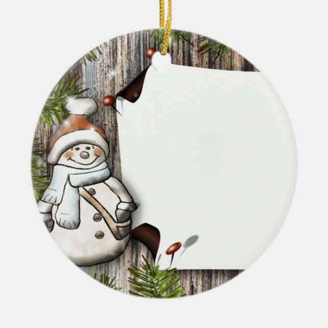 Niedlicher Weihnachtsschneemann Keramik Ornament (Vorne)
